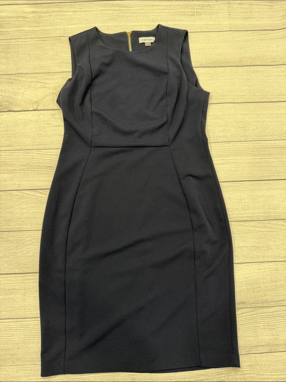 Calvin Klein Navy Blue Sheath Dress Sleeveless Career Size 12